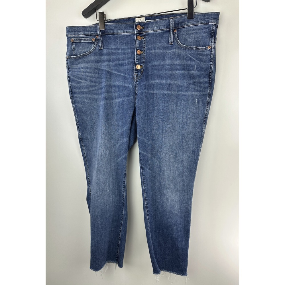 J. Crew 9" Vintage Straight Jeans Distressed Button Fly Blue Denim Plus Size 36 - Picture 10 of 10